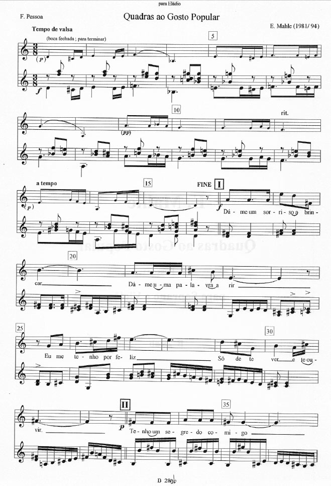 Quadras ao Gosto Popular for Soprano and Guitar by Ernst Mahle, B 28 ab